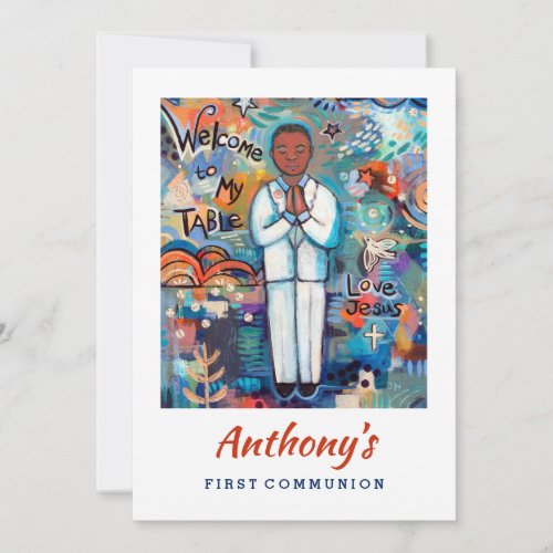 First Communion Custom Invite for Black Boy