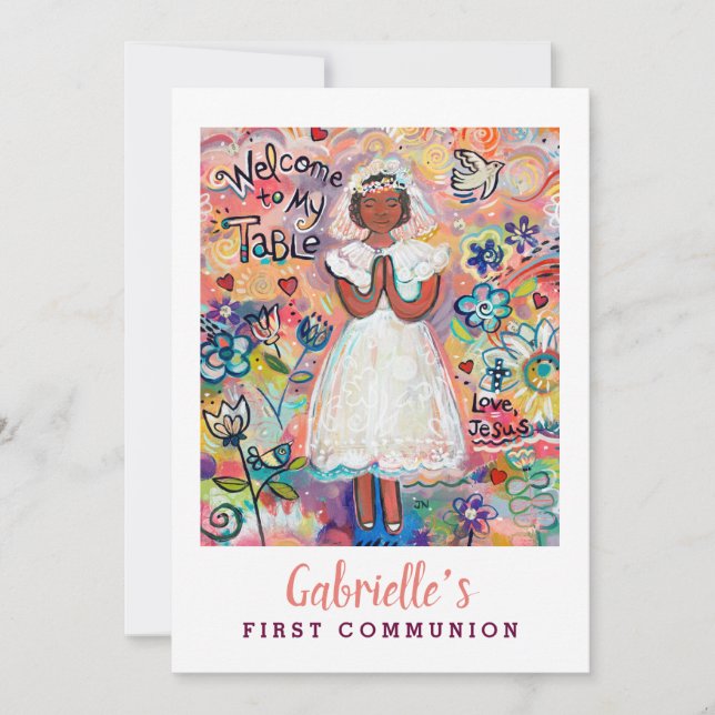 First Communion Customizable Invite for Black Girl (Front)