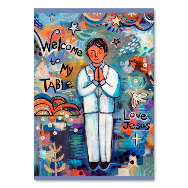 First Communion Customizable Prayer Card for boys (Front)
