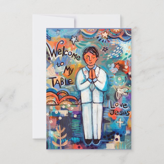 First Communion Customizable Prayer Card for boys (Front)
