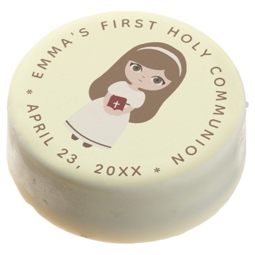 First Communion Cute Brunette Girl Brown Hair Chocolate Covered Oreo