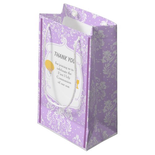 First Communion Damask Blonde Boy Thank You Small Gift Bag