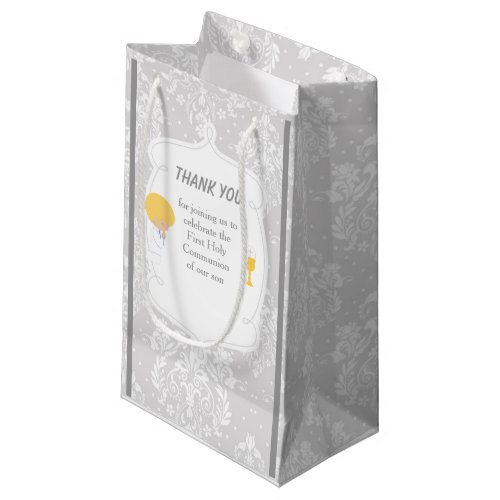 First Communion Damask Blonde Boy Thank You Small Gift Bag