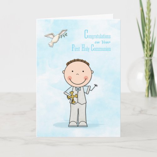 First Communion Dark Hair Boy Congratulations Card