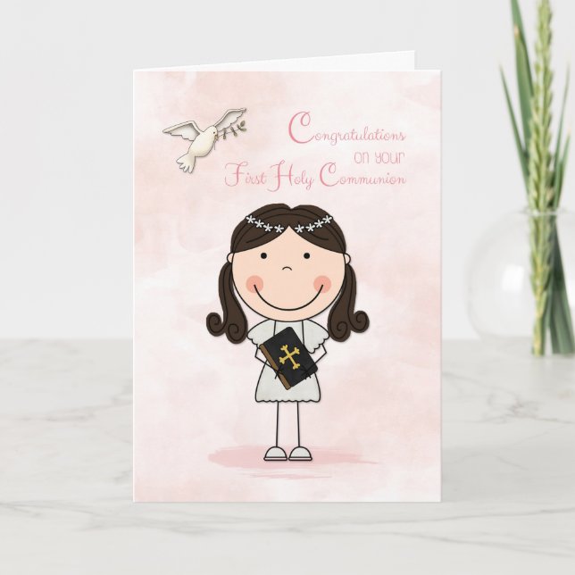 First Communion, Dark-haired Girl, Congratulations Card (Front)