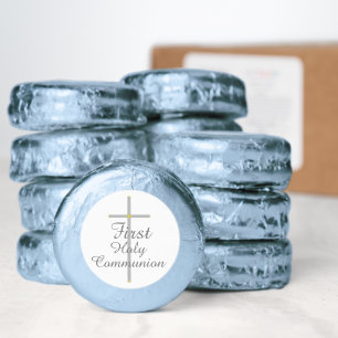 First Communion Dark Silver Cross Boy Blue White Dipped Oreo Cookie Favors