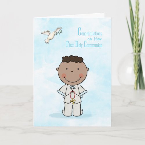 First Communion Dark_skinned Boy Congratulations Card