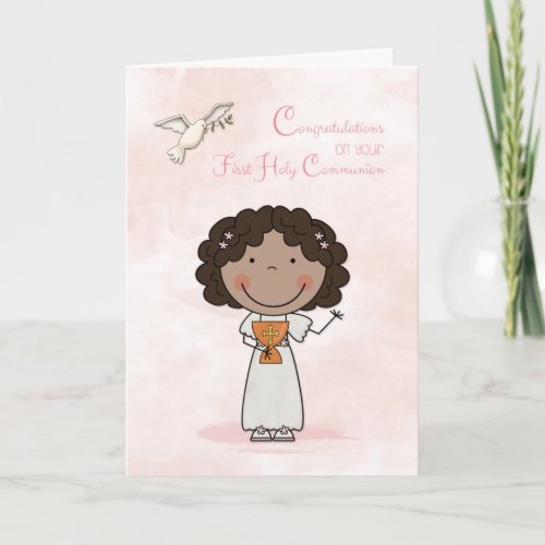 First Communion Dark_skinned Girl Congratulation Card