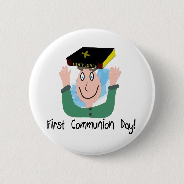 First Communion Day~~"Boy With Bible" Pinback Button (Front)