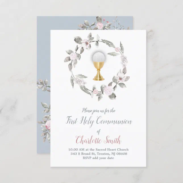 first communion delicate floral watercolor invitation | Zazzle