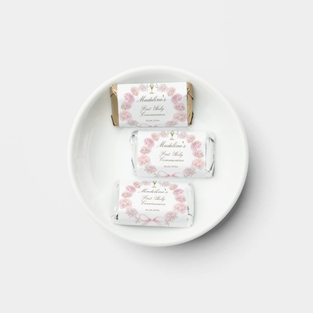 first communion delicate peonies frame hershey's miniatures (Plate)