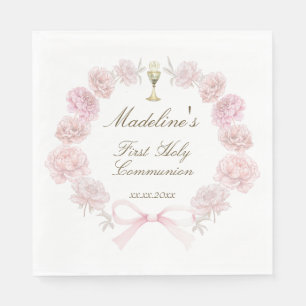 first communion delicate peonies frame napkins