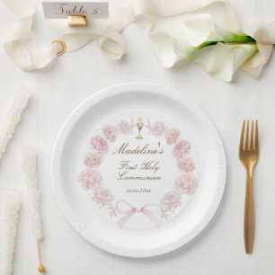 first communion delicate peonies frame paper plates