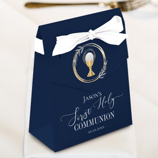 First Communion elegant blue Favor Boxes (Creator Uploaded)