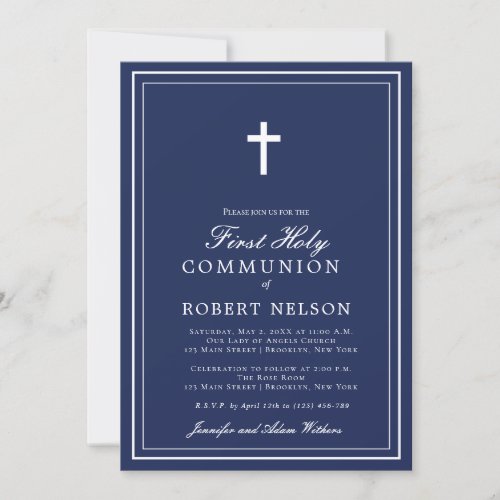 First Communion Elegant Classic Cross Invitation