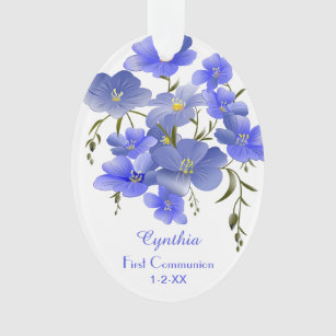 First Communion Elegant Floral Personalized Ornament