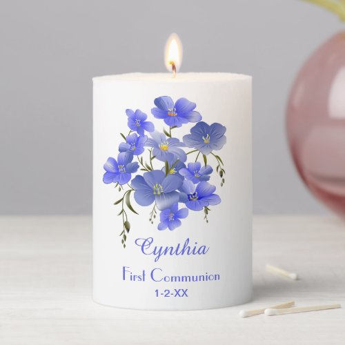 First Communion Elegant Floral Personalized Pillar Candle