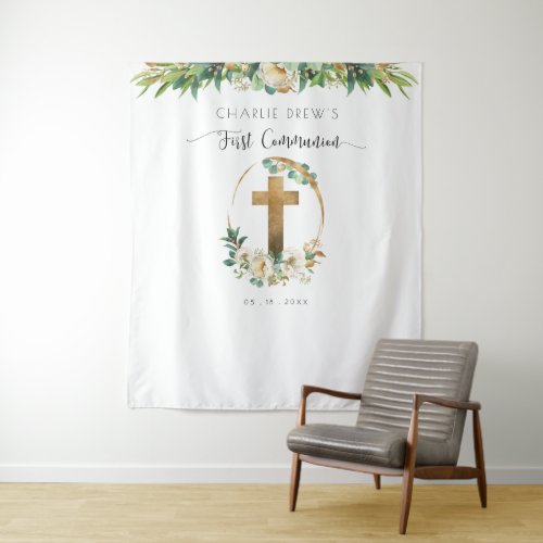 First Communion Elegant Greenery Photo Backdrop