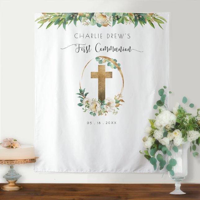 First Communion, Elegant Greenery Photo Backdrop (Creator Uploaded)