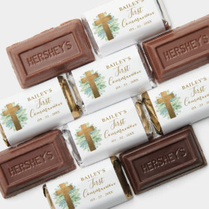 First Communion, Elegant Greenery with Gold Cross Hershey's Miniatures