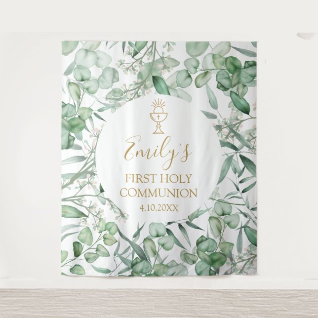 First Communion Eucalyptus greenery backdrop banne (Front)