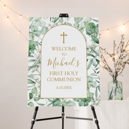First communion Eucalyptus greenery Welcome sign