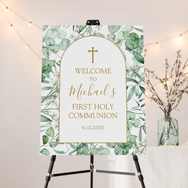 First communion Eucalyptus greenery Welcome sign (In Situ (Stand))
