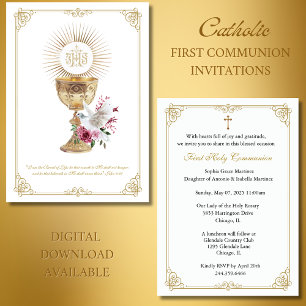 First Communion Eucharist Holy Spirit Floral  Invitation