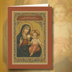 First Communion Eucharist Mary Jesus  Holiday Card