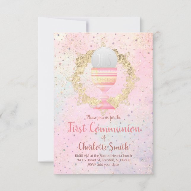 first communion faux glitter design invitation (Front)
