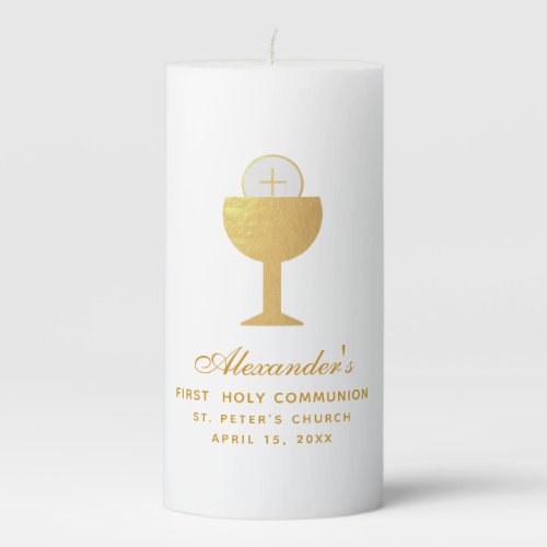 First Communion Faux Gold Foil Chalice  Eucharist Pillar Candle