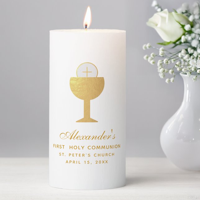 First Communion Faux Gold Foil Chalice & Eucharist Pillar Candle (Creator Uploaded)