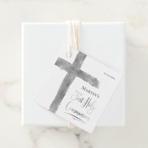 First Communion faux silver foil Holy Cross Favor Tags