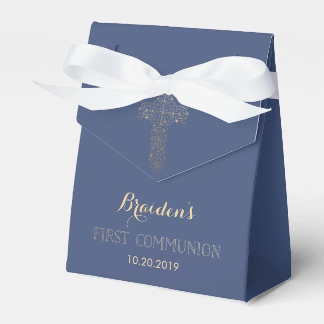 First Communion Favor Box, Gold Cross Boxes (Front Side)