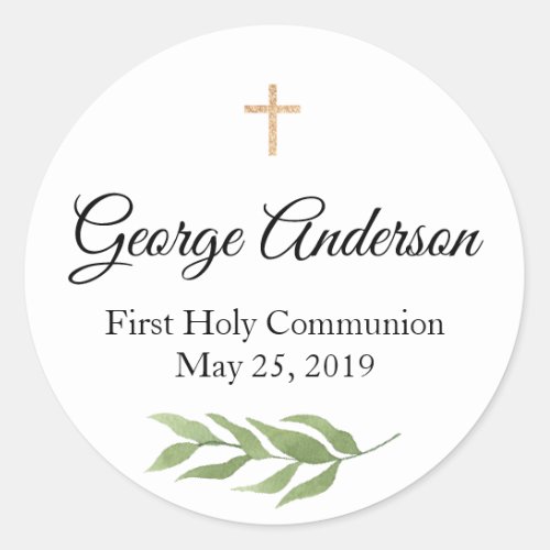 First Communion Favor Sticker greenery