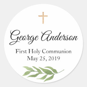 First Communion Favor Sticker greenery