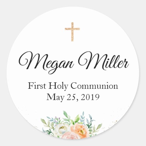 First Communion Favor Sticker greeneryFloral