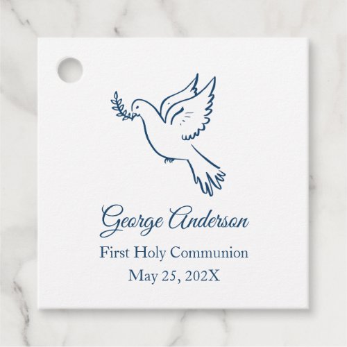 First Communion Favor Tag with Blue Dove