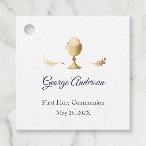 First Communion Favor Tag with Gold Chalice