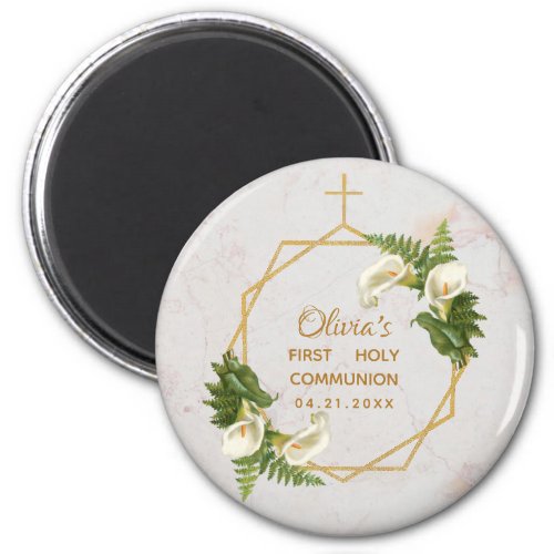 First Communion Floral Calla Lilies Gold Marble Magnet