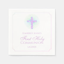 First Communion Floral Cross Lavender Monogrammed