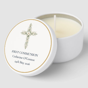 First Communion Floral Cross Mini Candle Favors
