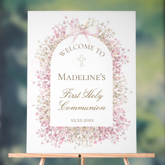 First Communion floral welcome Acrylic Sign (Neutral)