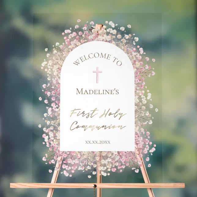 First Communion Welcome Sign First Communion floral welcome Acrylic Sign | Zazzle