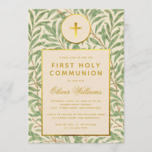 First Communion Foliage Faux Gold Gender Neutral Invitation