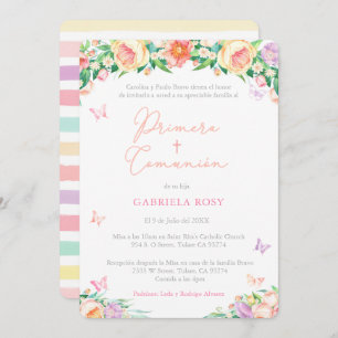 First Communion for Girl in Spanish, English Roses Invitation
