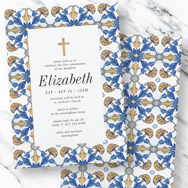First Communion For Her Mediterranean Tiles Invitation (Creator Uploaded)