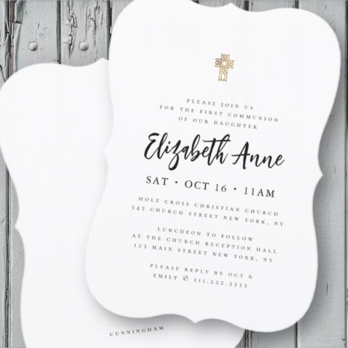 First Communion For Her Modern Minimalist Cross Invitation