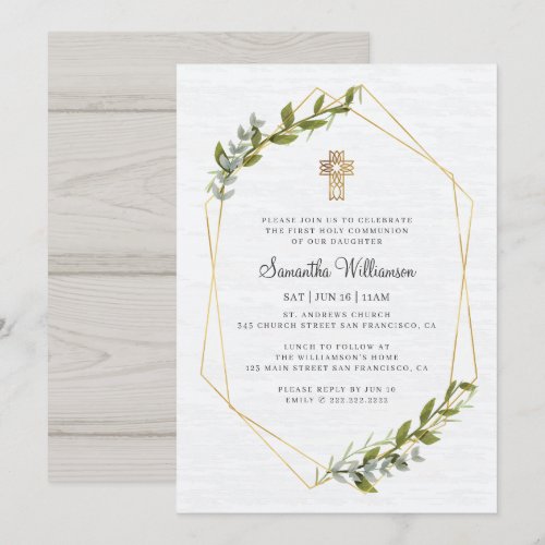 First Communion For Her Rustic Geometric Floral