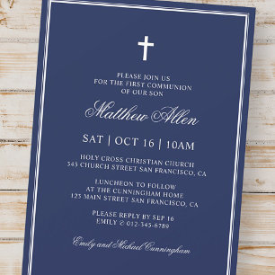 First Communion For Him   Elegant Classic Cross Invitation